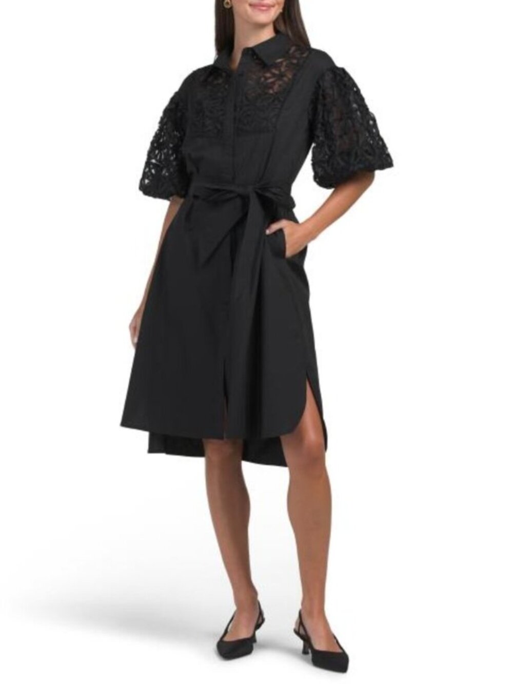 GRACIA Puff Sleeve Soutache Detail Dress
